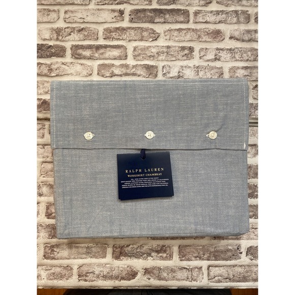Ralph Lauren Workshirt Chambray California King Deep Fitted Sheet Blue New - Picture 1 of 5